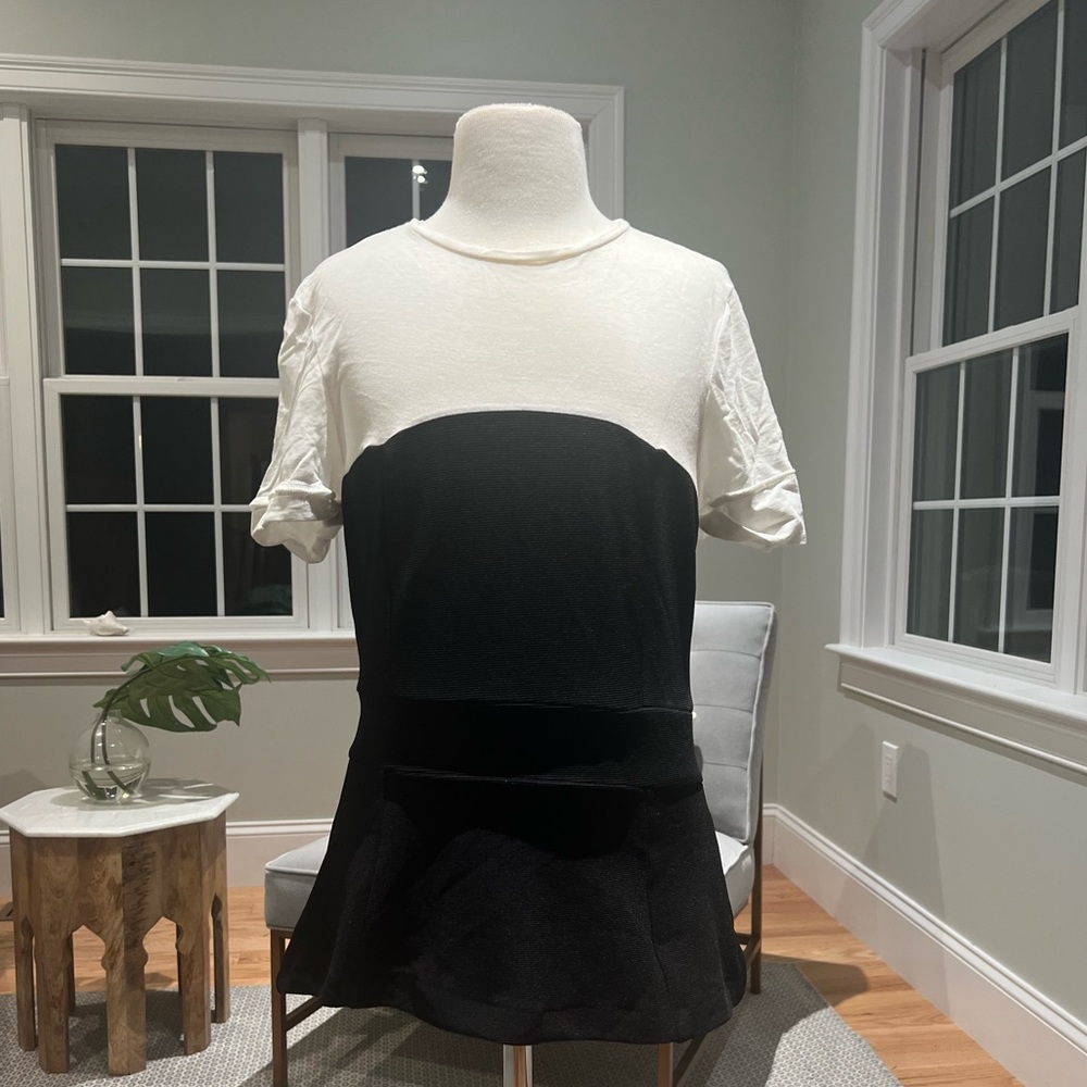 Zara Women White T Meets Black Peplum Top